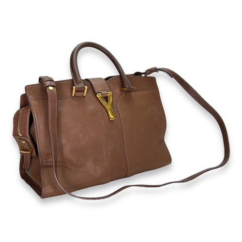 Cabas Chyc Ligne Small Brown Top Handle Bag in Calfskin, Gold hardware