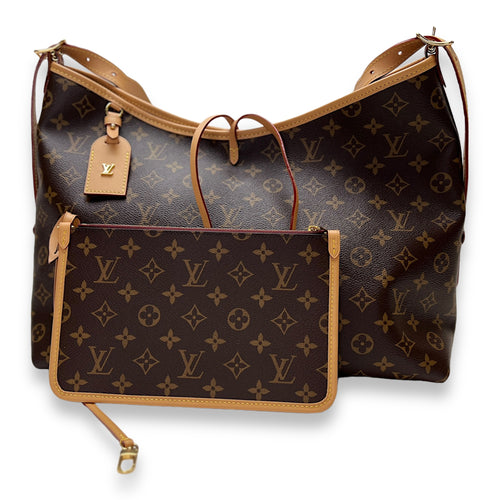 CarryAll MM Brown Shoulder Bag in Monogram Coated Canvas, Gold hardware