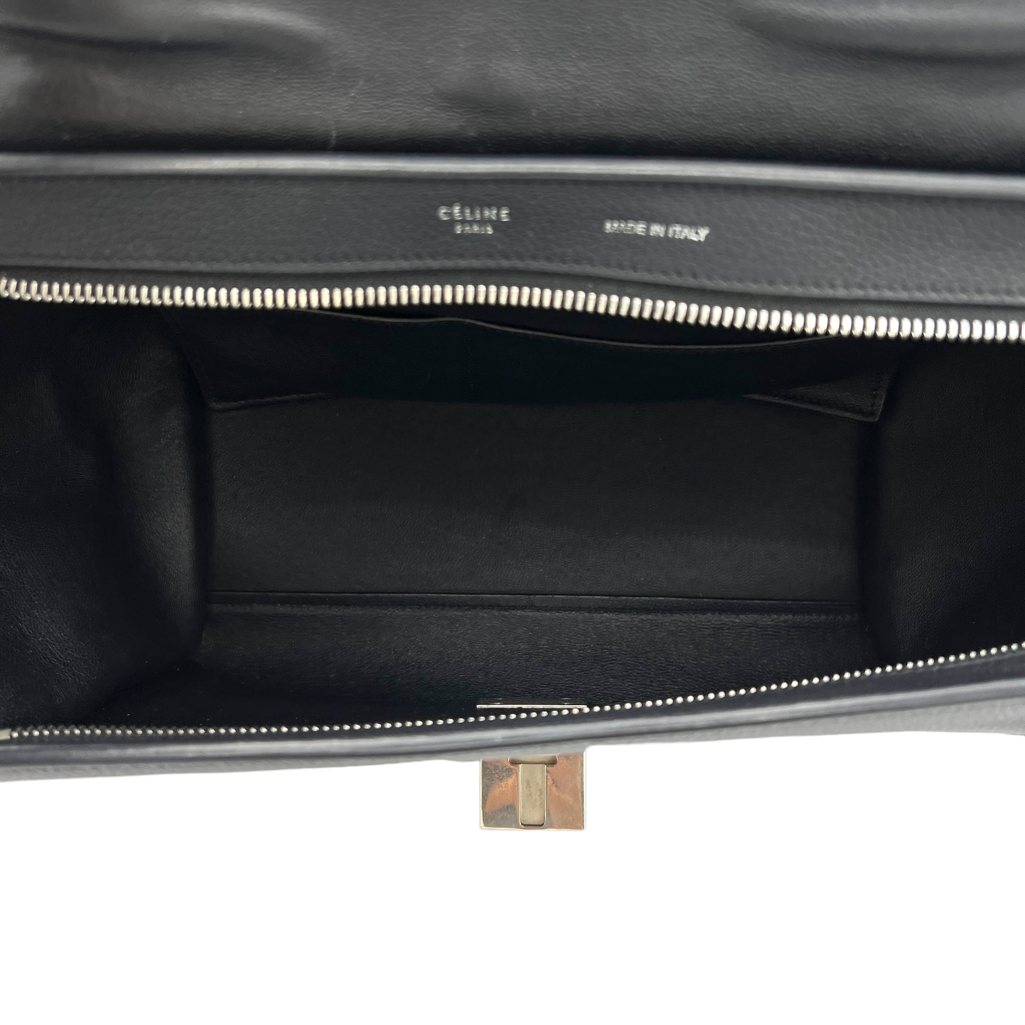 Trapeze Small Black Top Handle Bag in Calfskin, Silver hardware