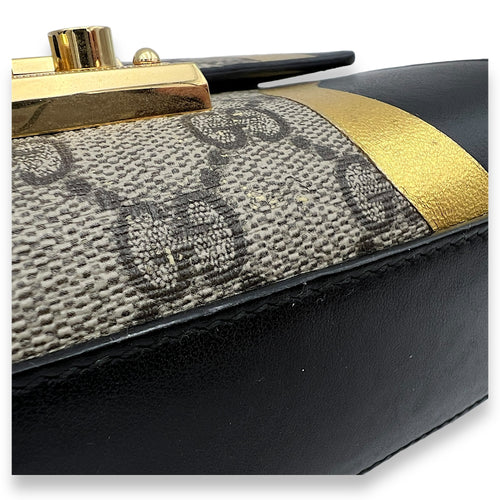 Padlock Shoulder Bag  Black in Coated Canvas , Gold Hardware