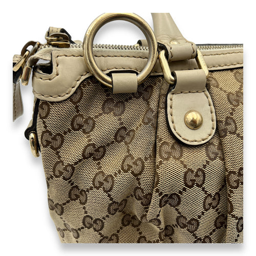 GG White Top Handle Bag in Canvas, Gold hardware