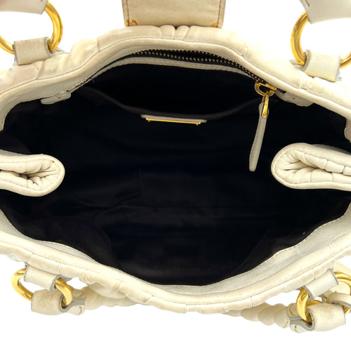 Matelassé White Top Handle Bag in Lambskin, Gold hardware