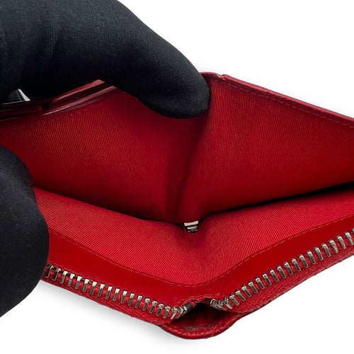 Classic Wallet Compact Red in Caviar Leather, Silver hardware