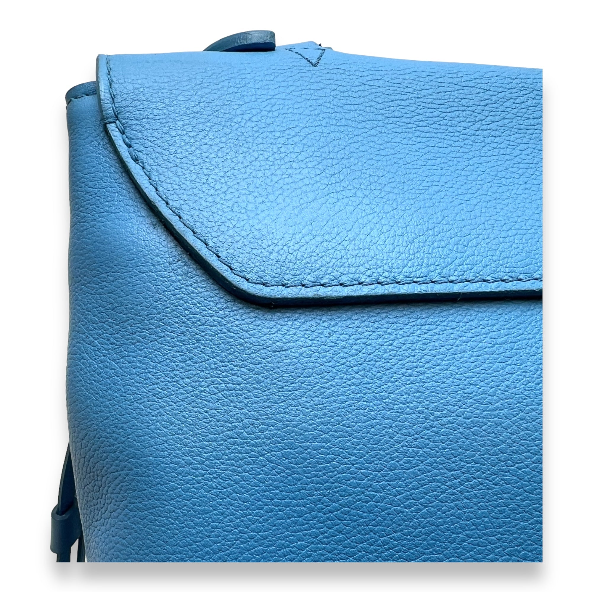 LockMe MM Blue Top Handle Bag in Calfskin, Gold hardware