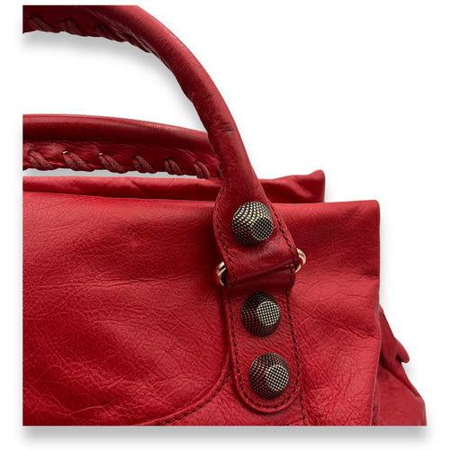 Midday Red Top Handle Bag in Distressed Leather, Rose Gold hardware