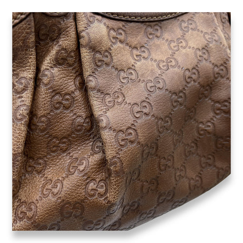 Guccissima Sukey Brown Shoulder Bag in Calfskin, Gold hardware