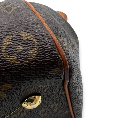 Tivoli PM Brown Top Handle Bag in Monogram Coated Canvas, Gold hardware