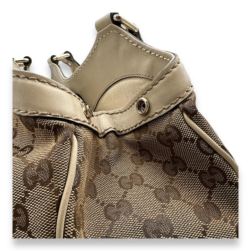 Sukey Beige Top Handle Bag in Canvas, Gold hardware