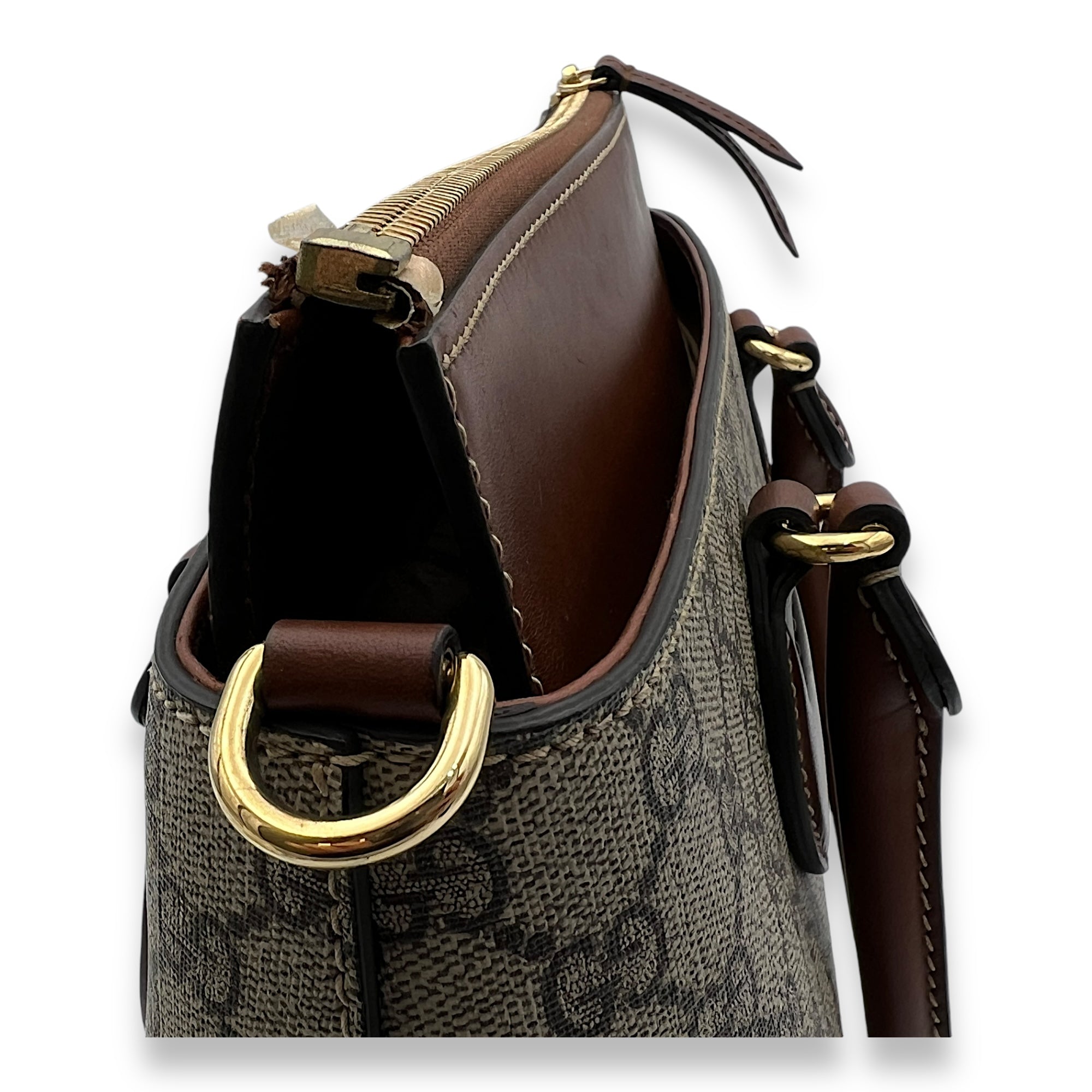 GG Supreme Top Handle Bag Brown in Monogram Coated Canvas, Gold hardware