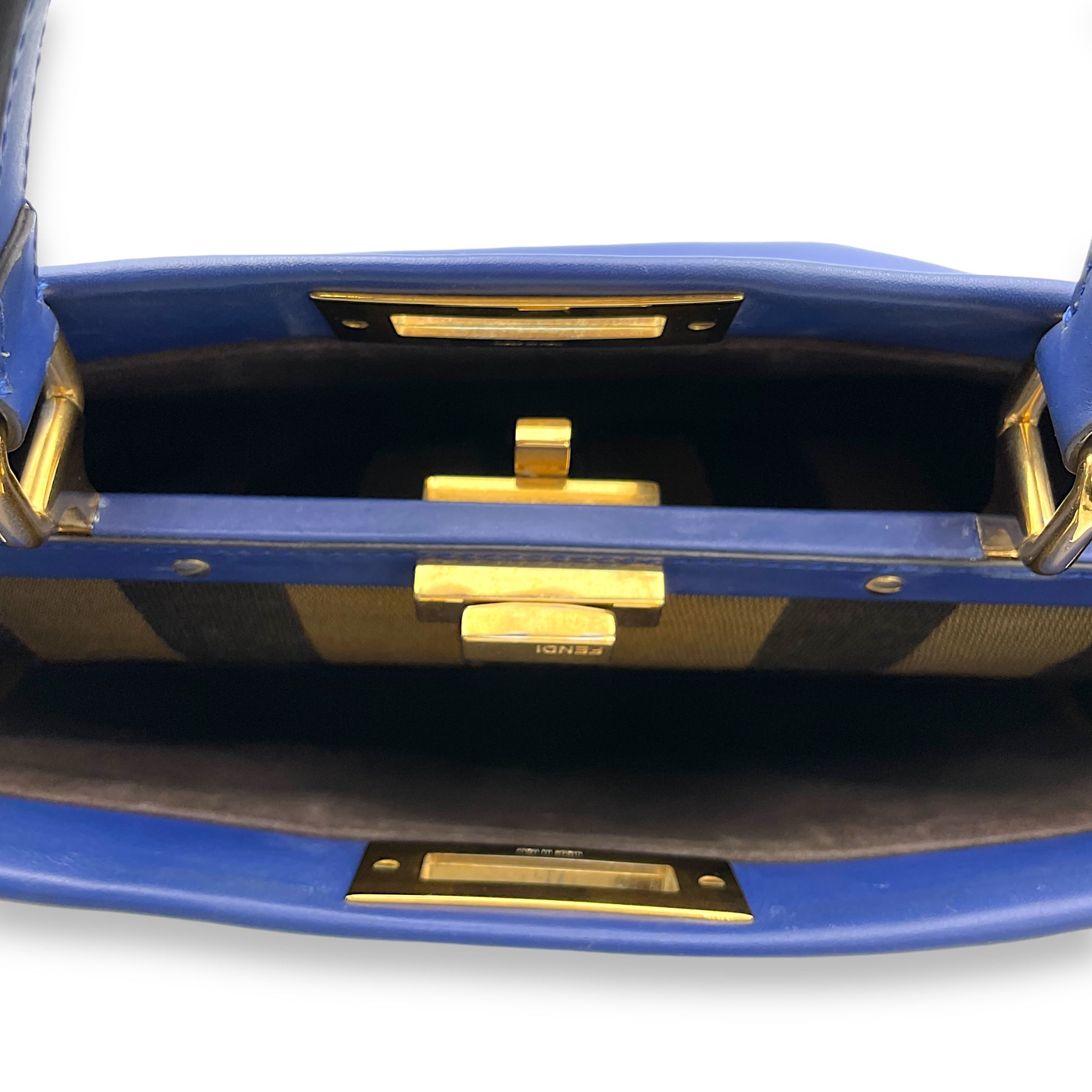 Peekaboo Medium Blue Top Handle Bag in Calfskin, Gold hardware