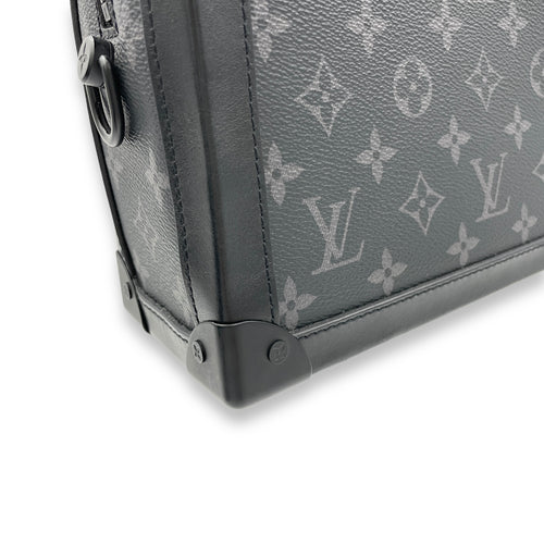 Soft Trunk Crossbody Bag Medium Black in Monogram Coated Canvas, Lacquered Metal hardware