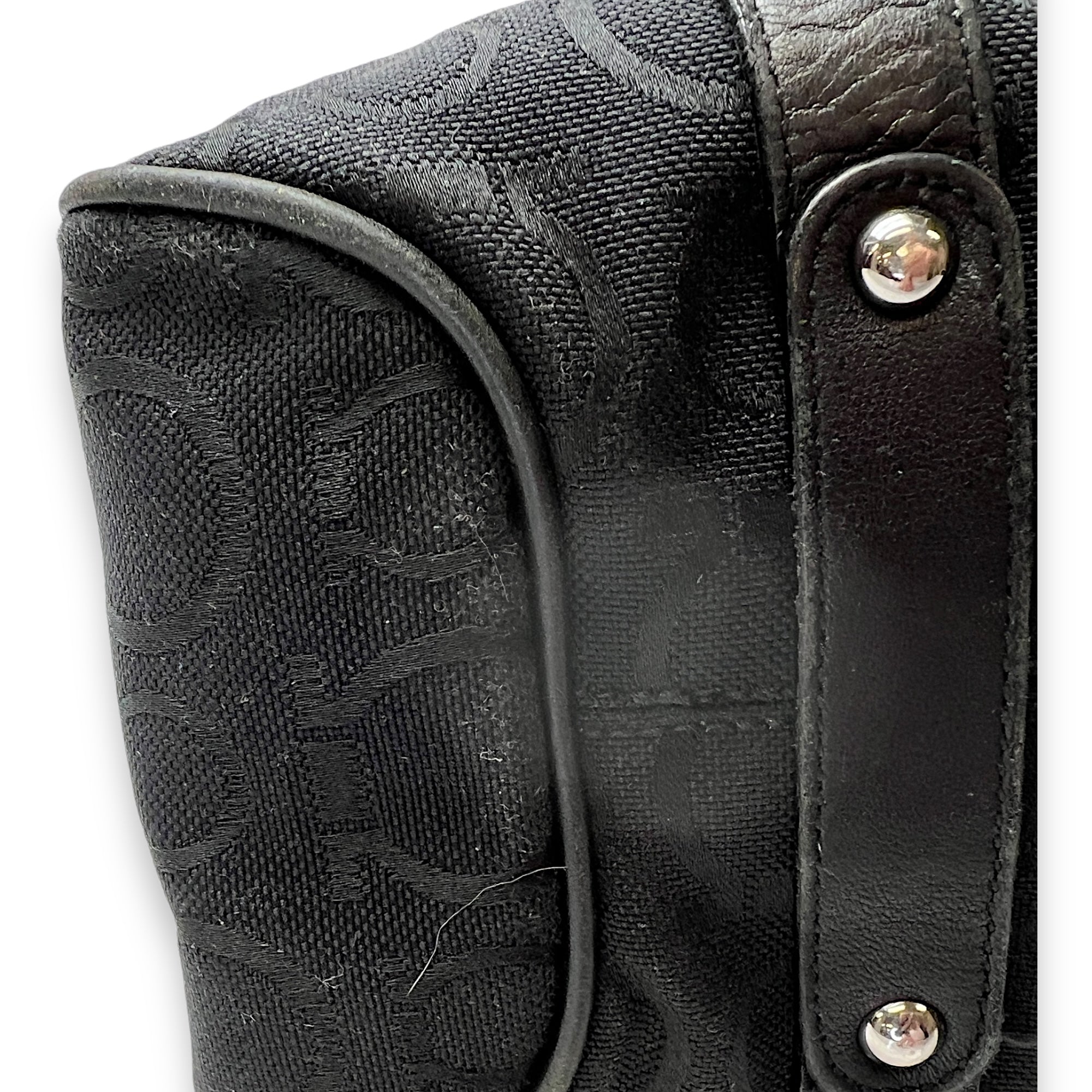 Gancini Top Handle Bag Medium Black in Canvas, Silver hardware