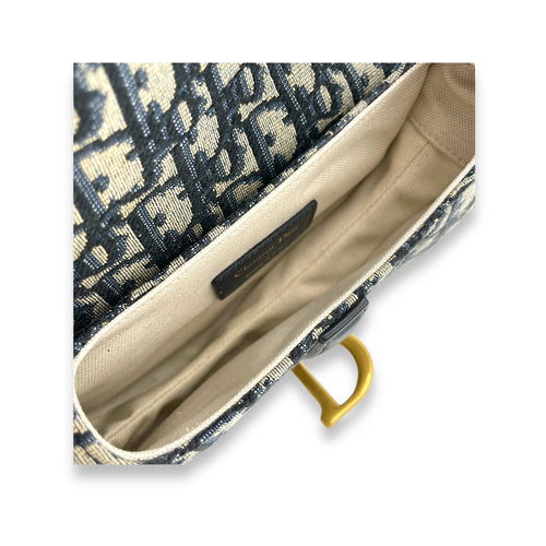 Saddle Mini Blue Top Handle Bag in Canvas, Gold hardware