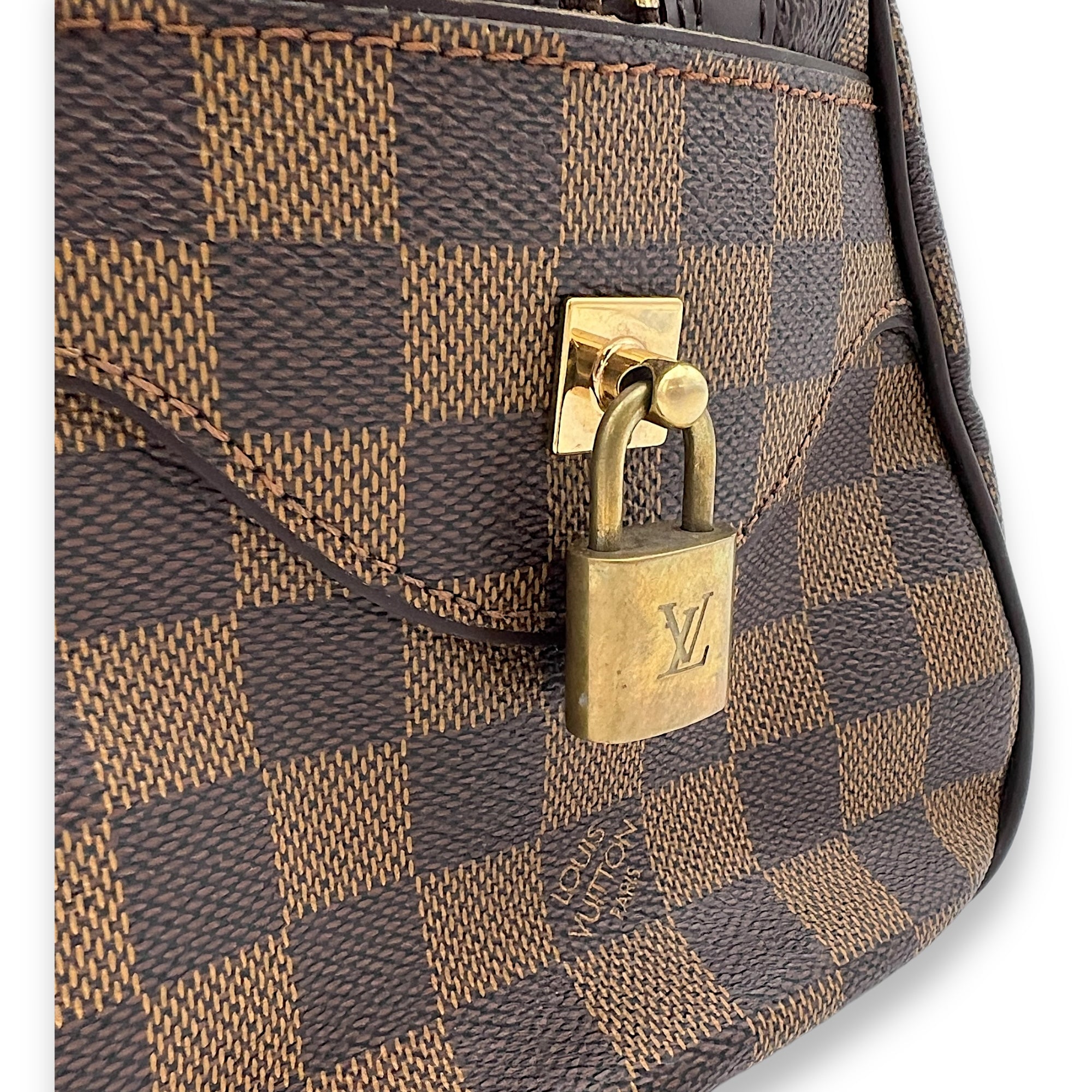 Duomo Damier Ebene Top Handle Bag in Coated Canvas, Gold hardware