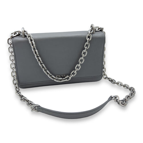 Flap Shoulder Bag Grey in Calfskin, Silver hardware