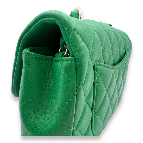 Classic Mini Rectangular Green Crossbody Bag in Lambskin, Gold hardware