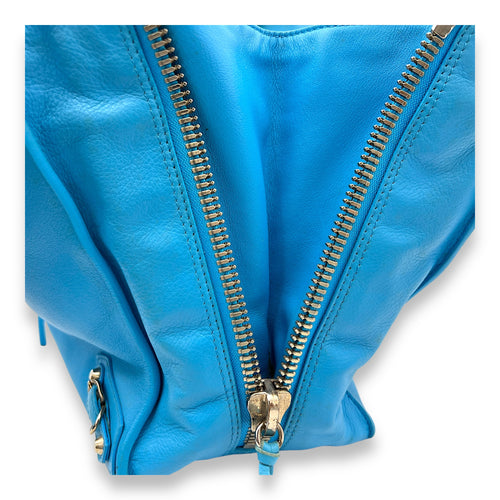 Papier Tote Bag Blue in Calfskin, Silver hardware