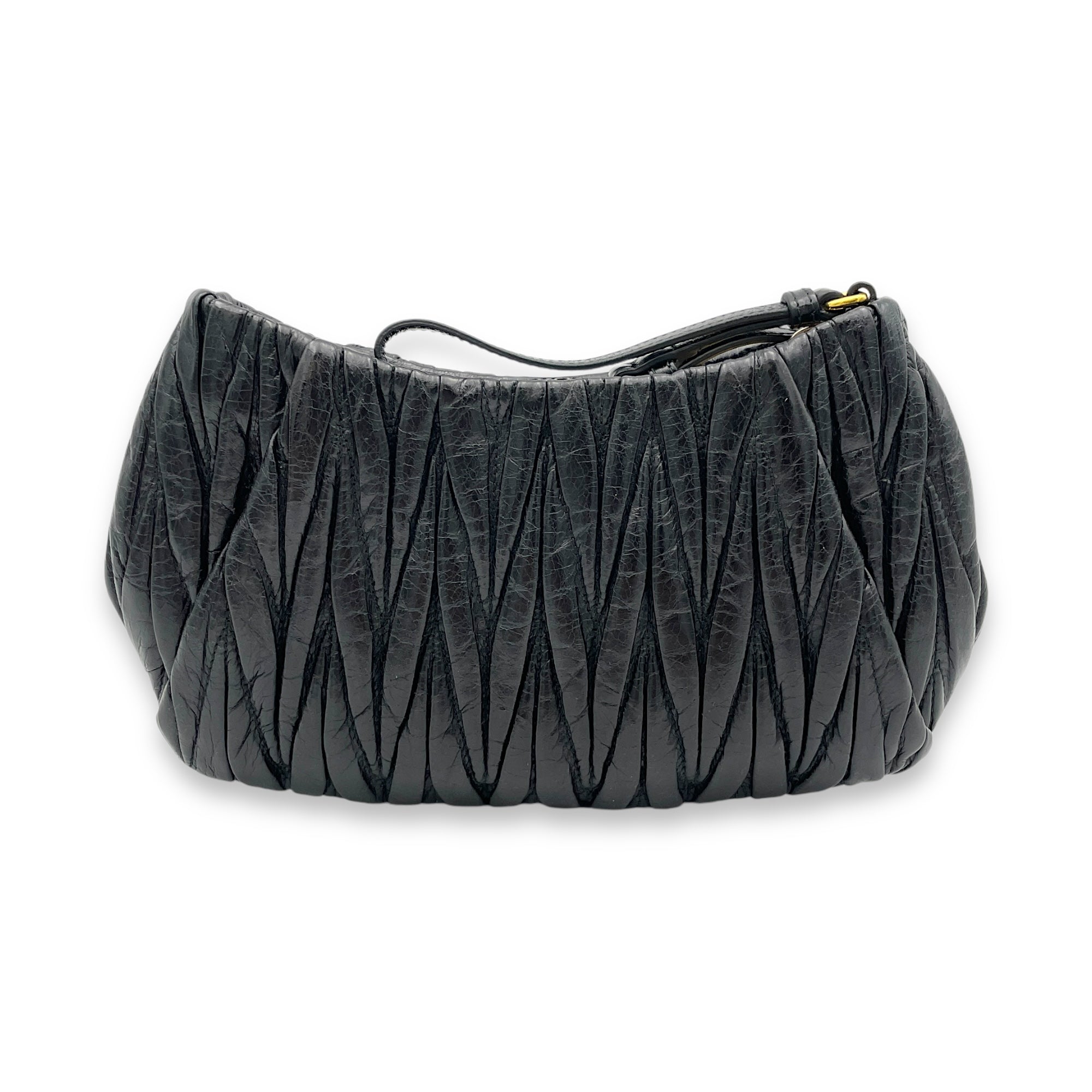 Matelassé Clutch Small Black in Calfskin, Gold hardware