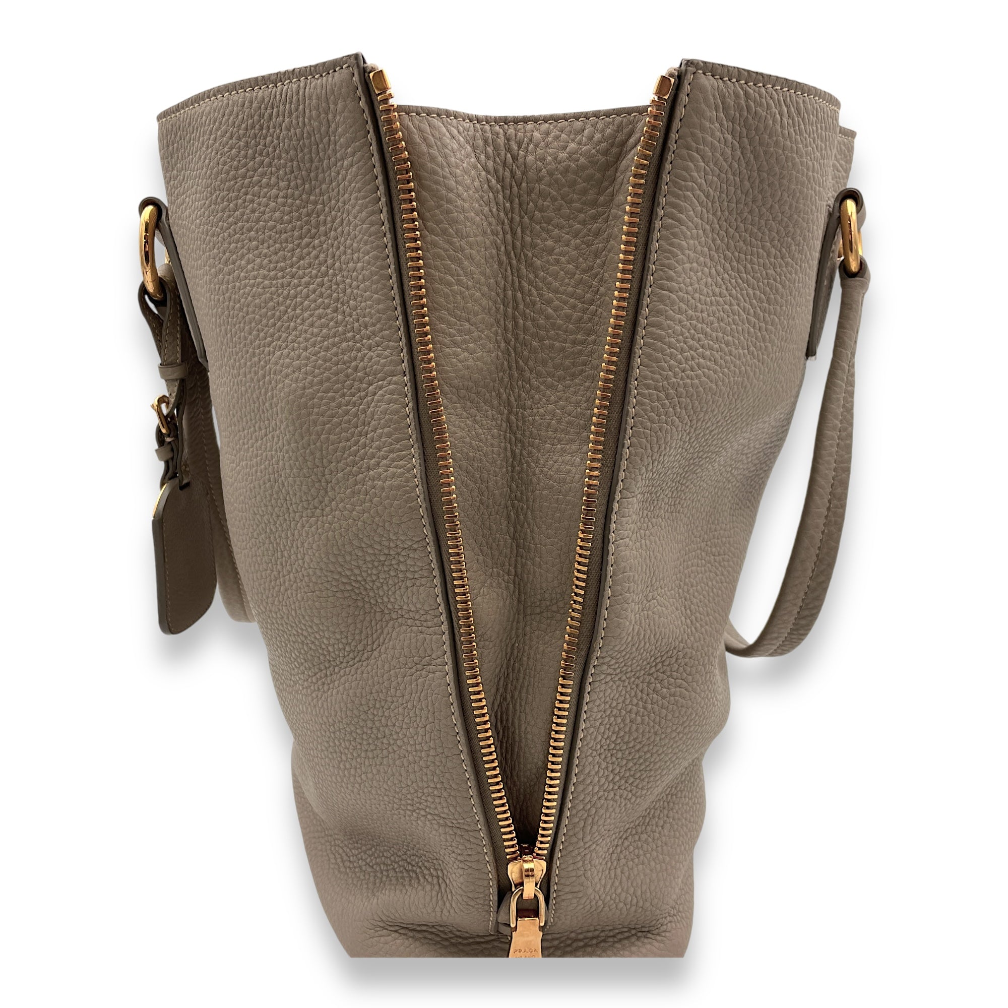 Logo Beige Top Handle Bag in Calfskin, Gold hardware