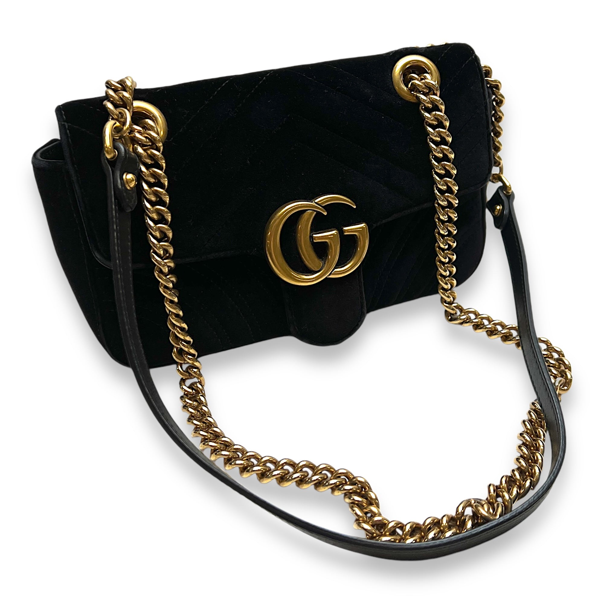 GG Marmont Mini Shoulder bag in Velvet, Gold Hardware