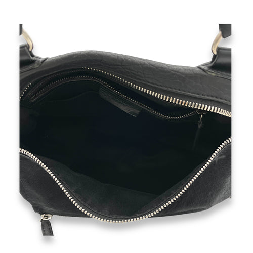 Pandora Medium Black Shoulder Bag in Ponyhair Lambskin, Silver hardware