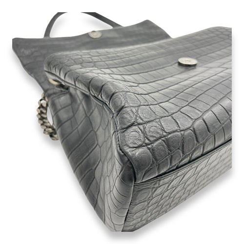 Hollywood Shoulder Bag Black in Calfskin, Silver hardware