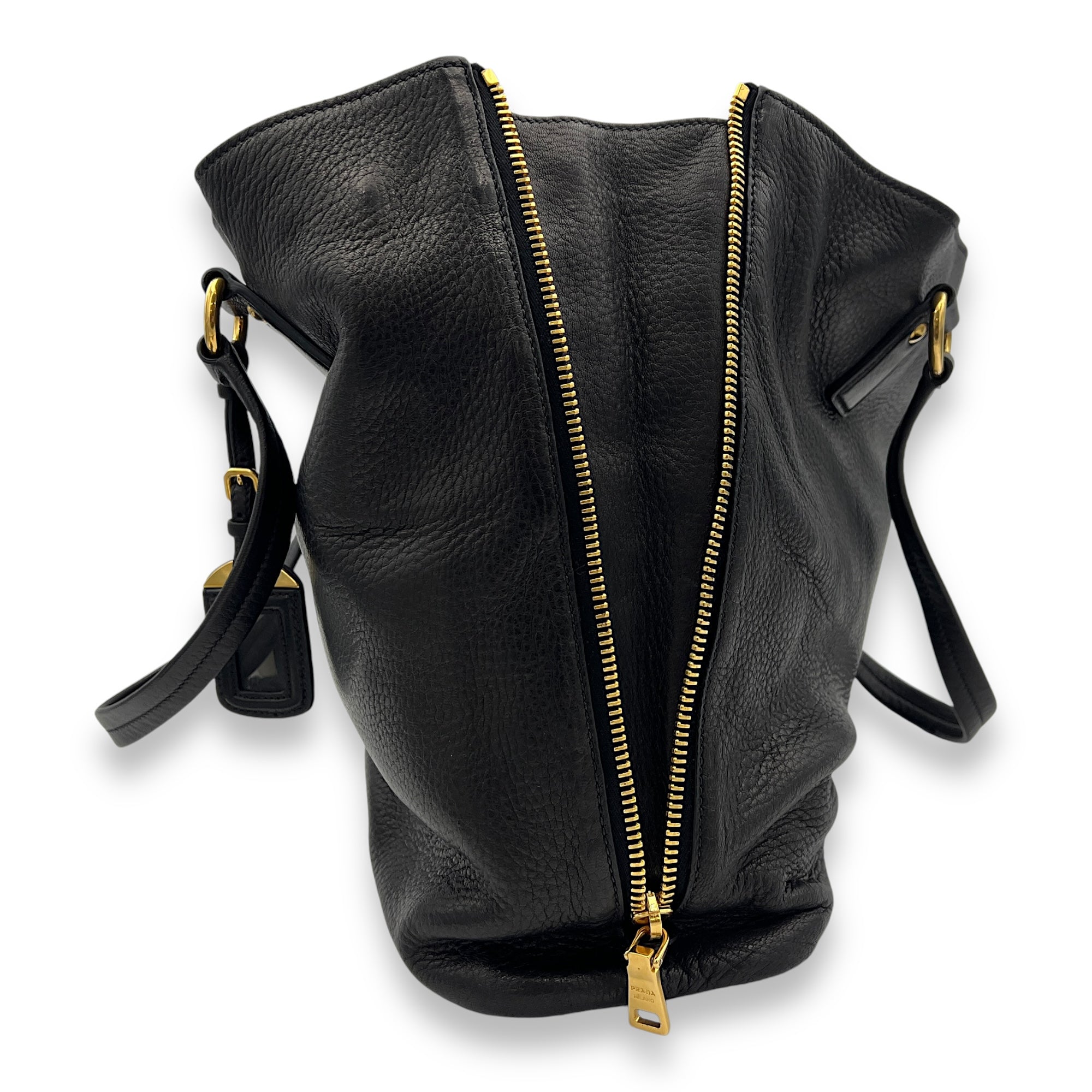 Logo Top Handle Bag Black in Calfskin, Gold hardware