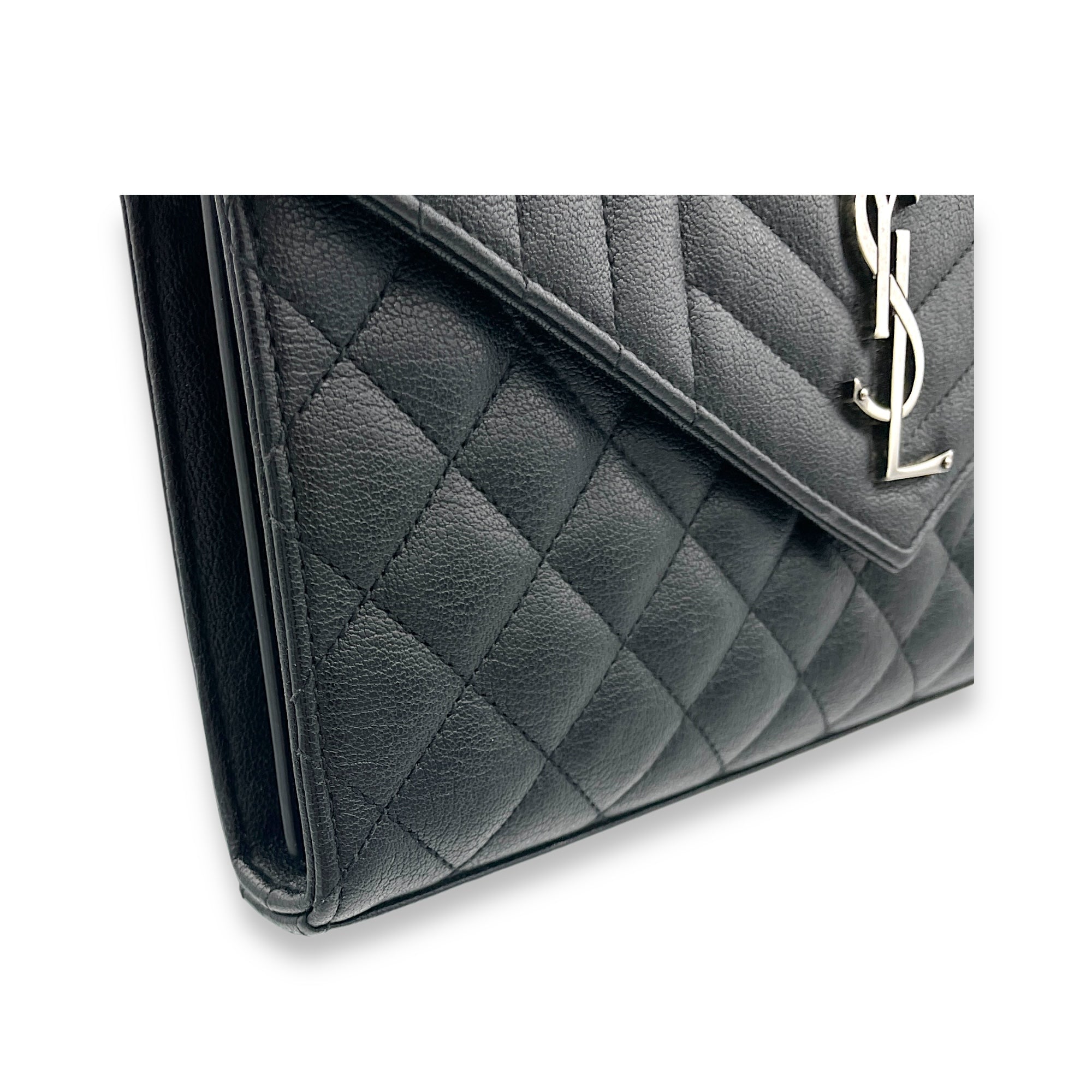 Envelope Wallet On Chain Black in Calfskin, Silver hardware