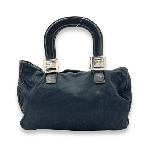 Twin Top Handle Bag Black in Canvas, Silver hardware