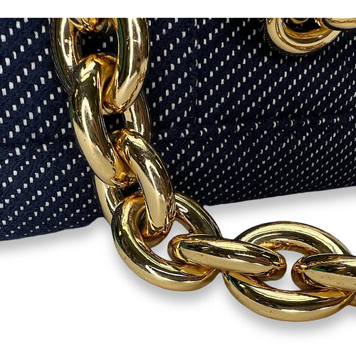 Arco Chain Blue Shoulder Bag in Denim, Gold hardware