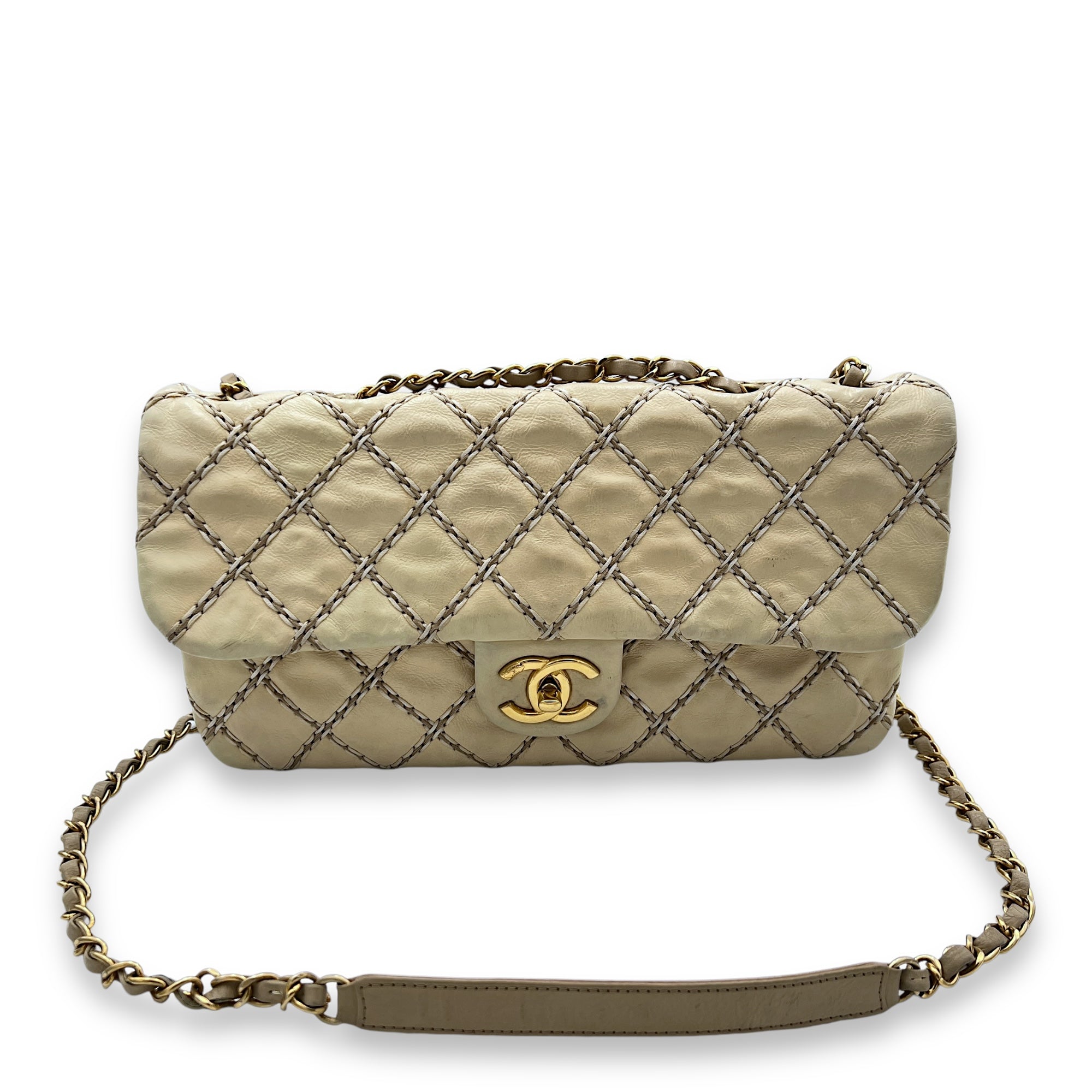 Wild Stitch Shoulder Bag White in Calfskin, Gold hardware