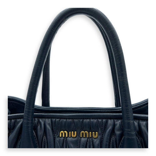 Matelassé Top Handle Bag Blue in Lambskin, Gold hardware