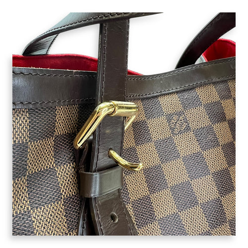 Hampstead MM Damier Ebene Top Handle Bag in Coated Canvas, Gold hardware