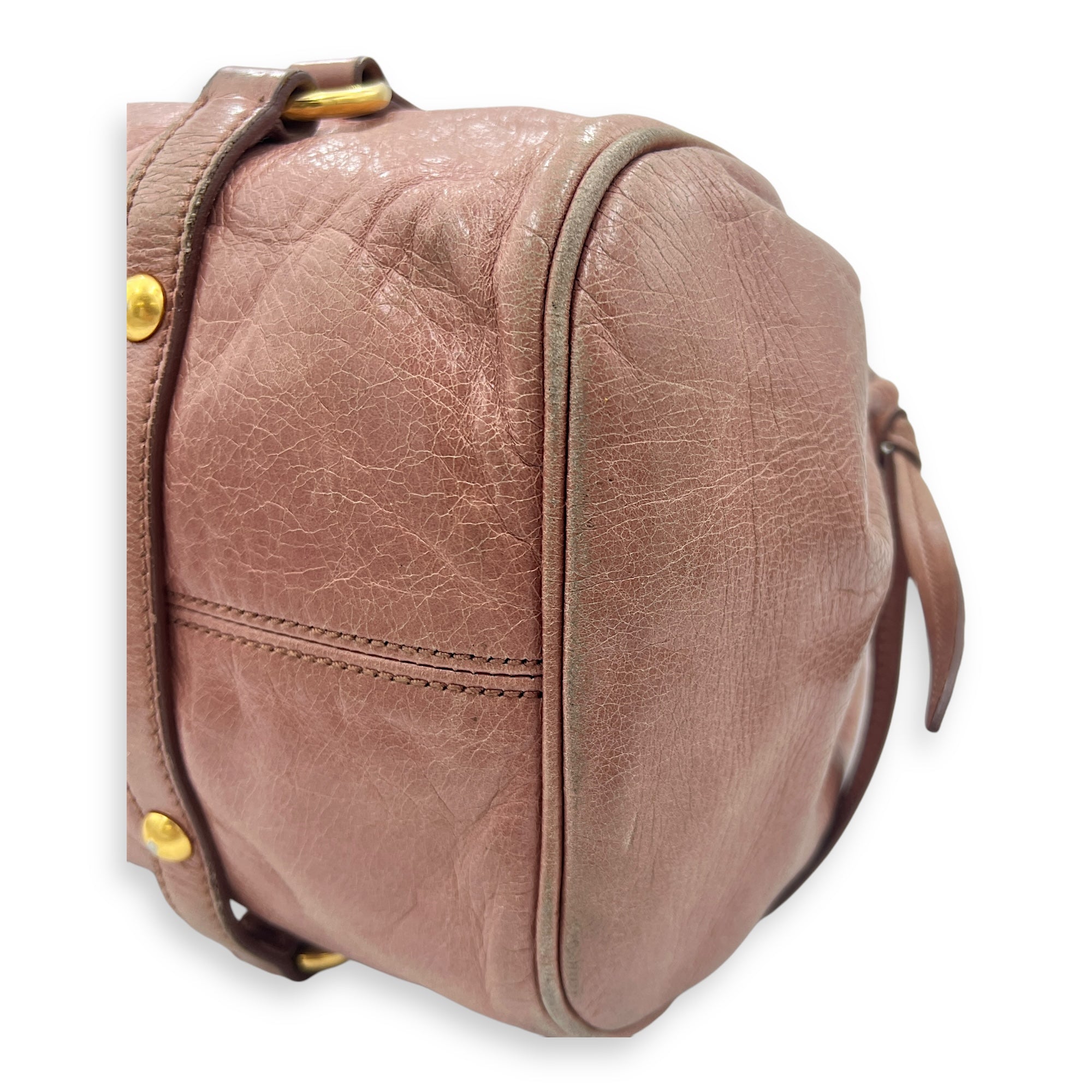 Logo Top Handle Bag Pink in Calfskin, Gold hardware