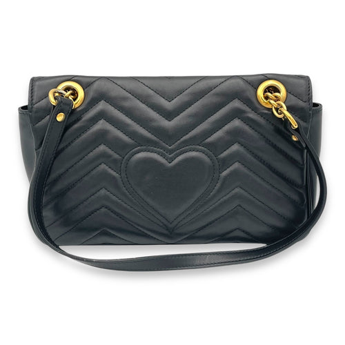 GG Marmont Black Shoulder Bag in Calfskin, Gold hardware