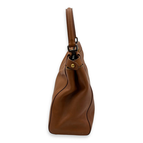 Peekaboo Top handle Bag Medium Brown in Calfskin , Silver Hardware