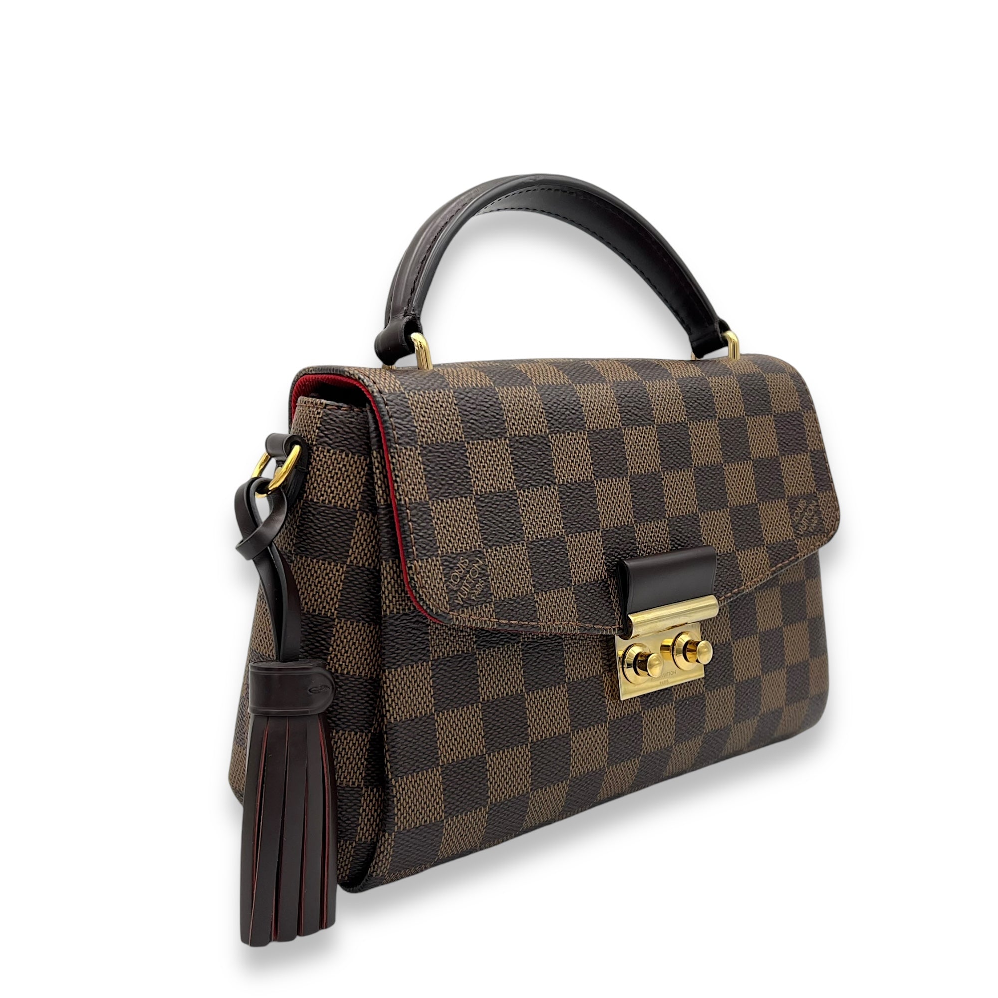 Croisette Damier Azur Top Handle Bag in Coated Canvas, Gold hardware