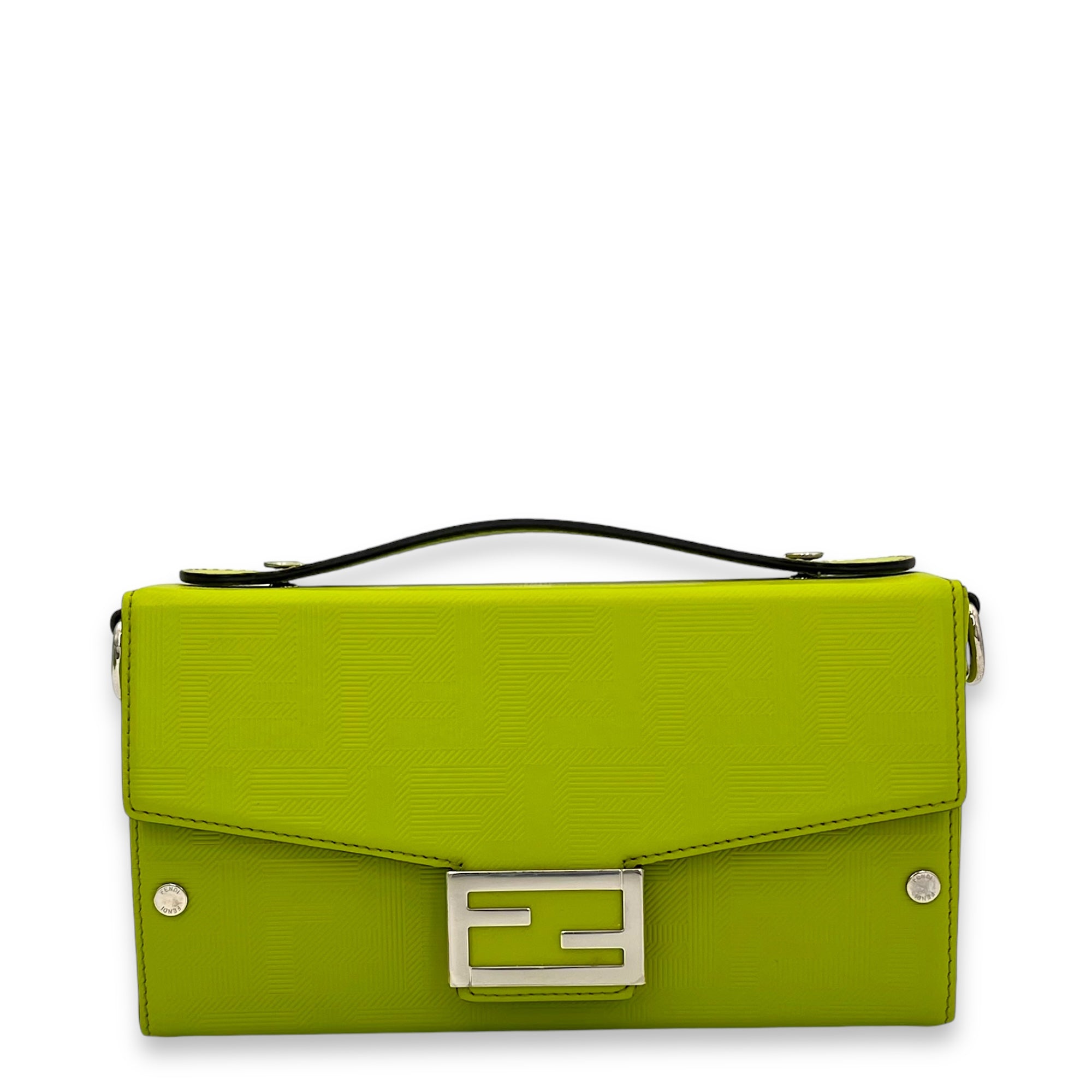 Baguette Crossbody Bag Green in Calfskin, Silver hardware