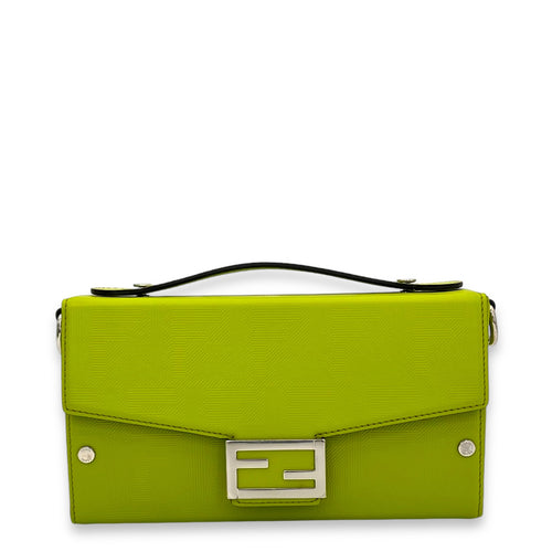 Baguette Crossbody Bag Green in Calfskin, Silver hardware