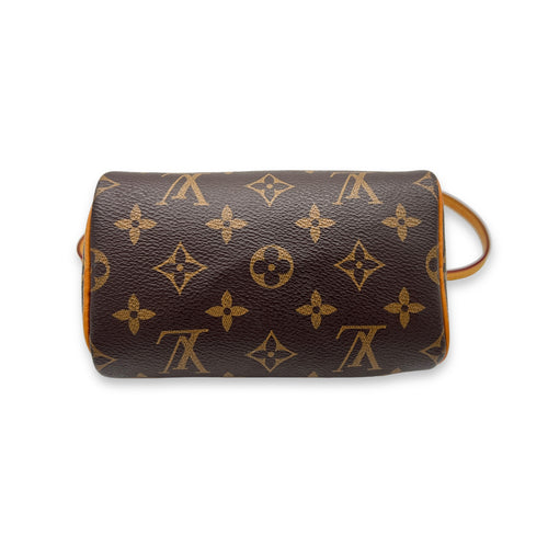 Speedy Bandouliere Nano Brown Top Handle Bag in Monogram Coated Canvas, Gold hardware