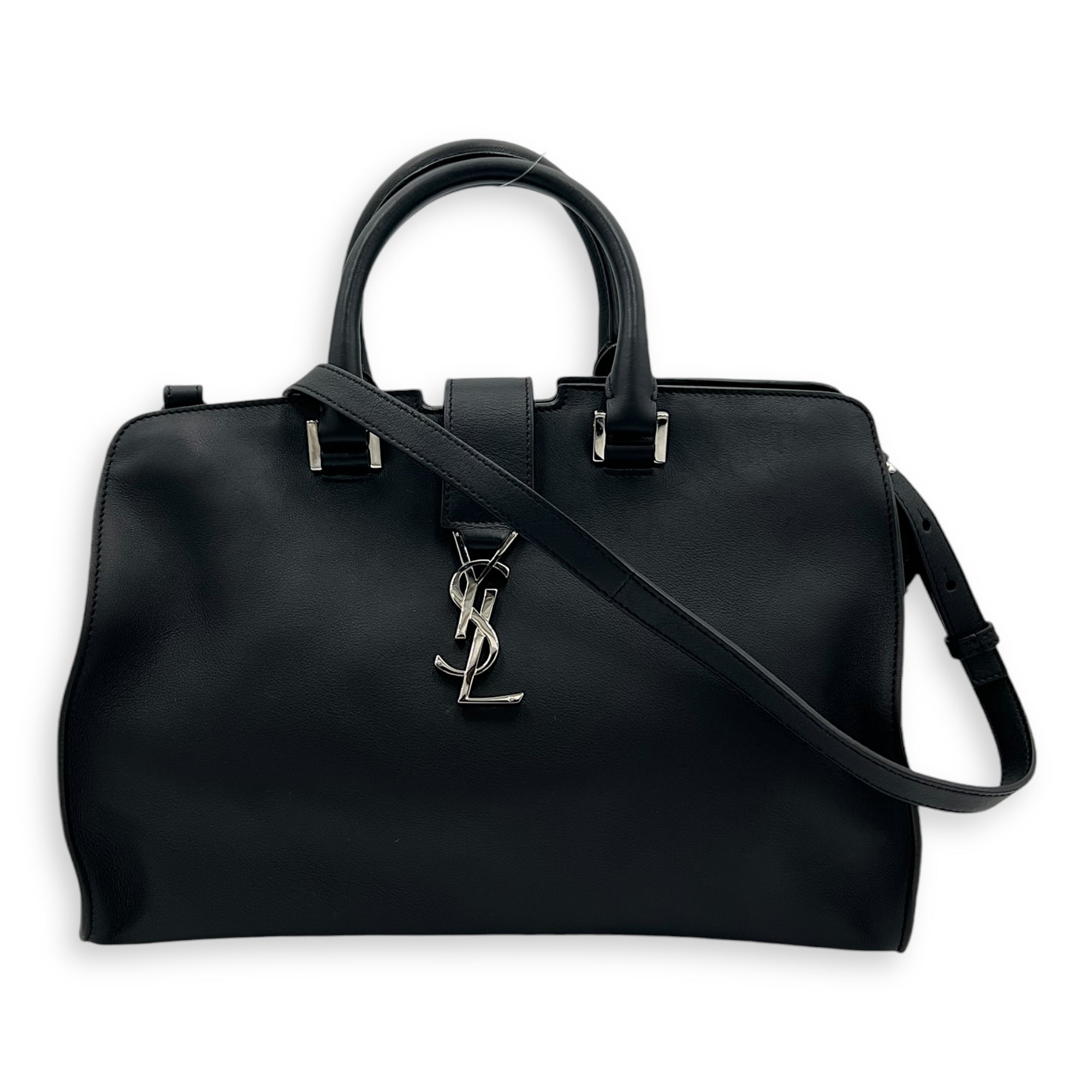 Monogram Cabas Black Top Handle Bag in Calfskin, Silver hardware