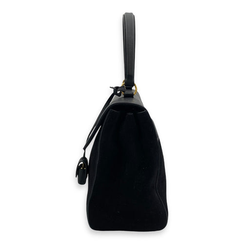 Moujik Top Handle Bag Black in Suede Leather, Gold hardware