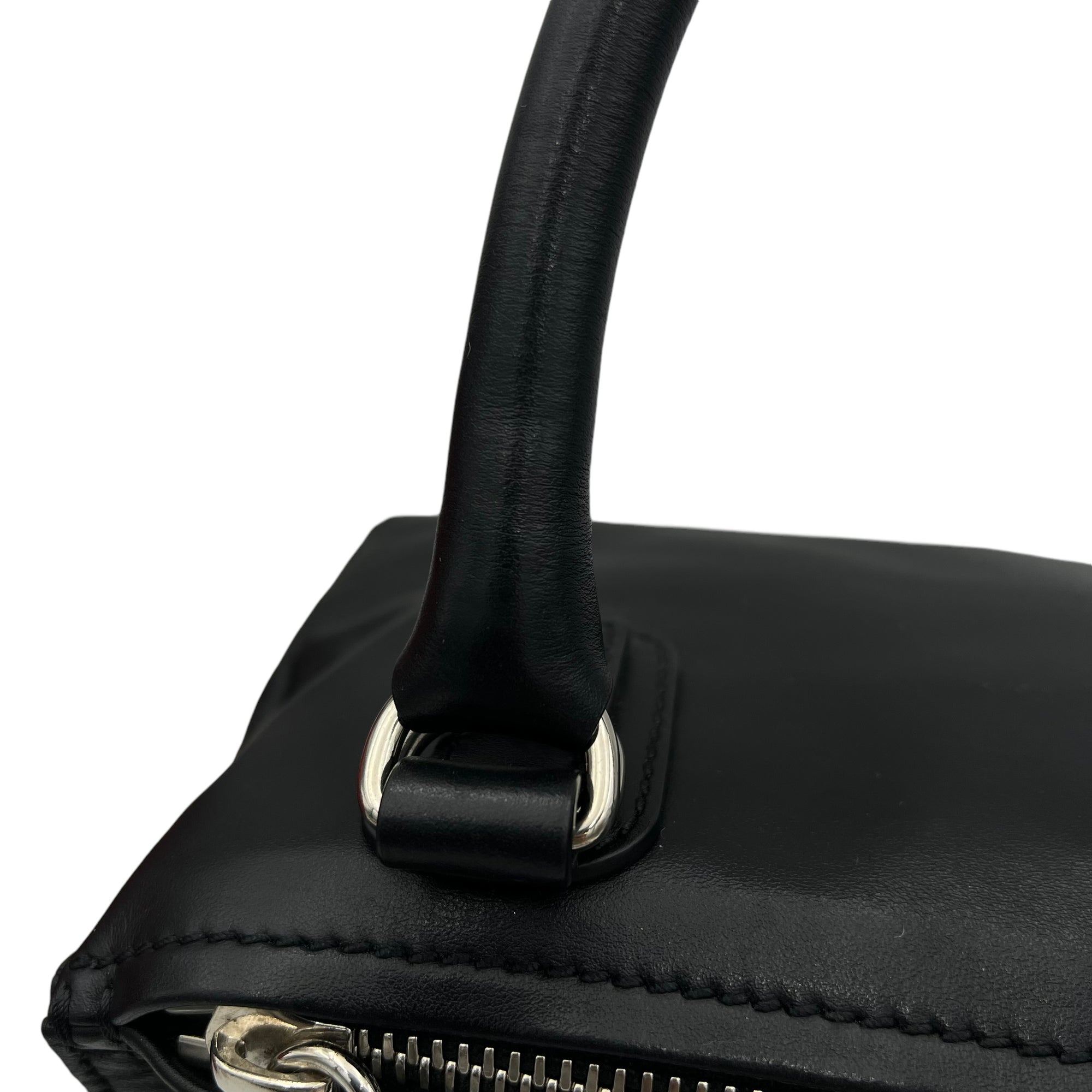 Pandora Top Handle Bag Black in Calfskin, Silver hardware