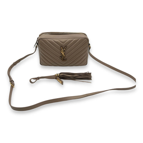 Lou Crossbody Bag Beige in Calfskin, Gold hardware