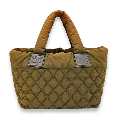 Coco Cocoon Top Handle Bag Green in Nylon, Silver hardware