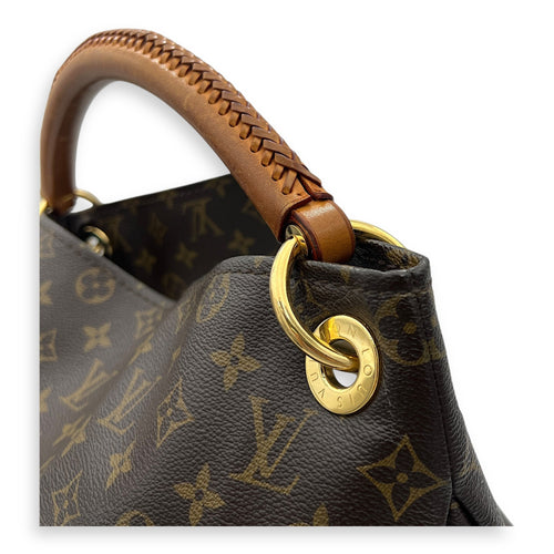 Artsy Top Handle Bag Brown in Monogram Coated Canvas, Gold hardware