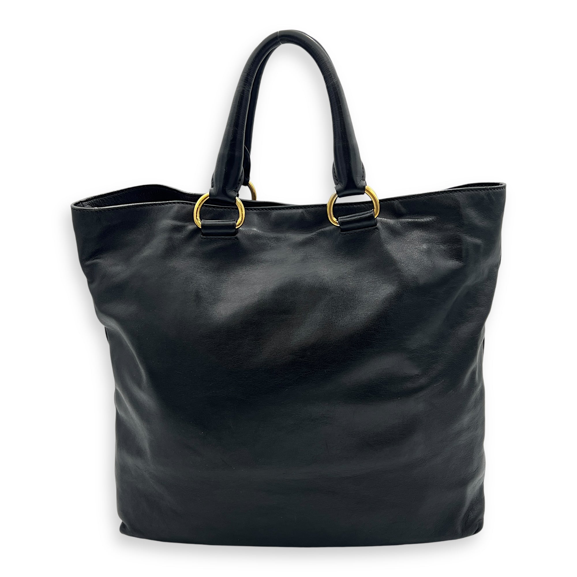 Logo Tote Bag Black in Calfskin, Gold hardware