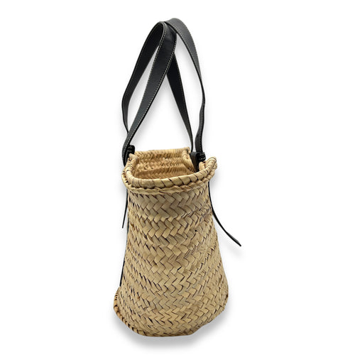 Basket Top Handle Bag Beige in Raffia, Gold hardware