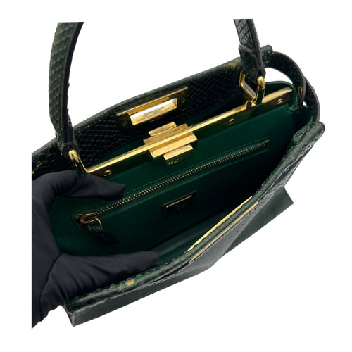 Peekaboo Top Handle Bag Green in Python Embossed Calfskin, Gold hardware