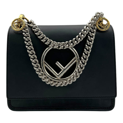 Kan I Black Shoulder Bag in Calfskin, Gold hardware